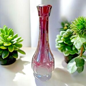 Vintage WHEATON Ruby Red Bullseye 9" Glass Bud Vase, Starburst Bottom, Excellent
